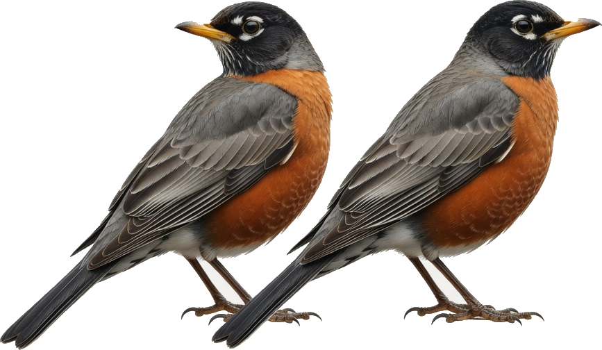 The two robins, one looking away